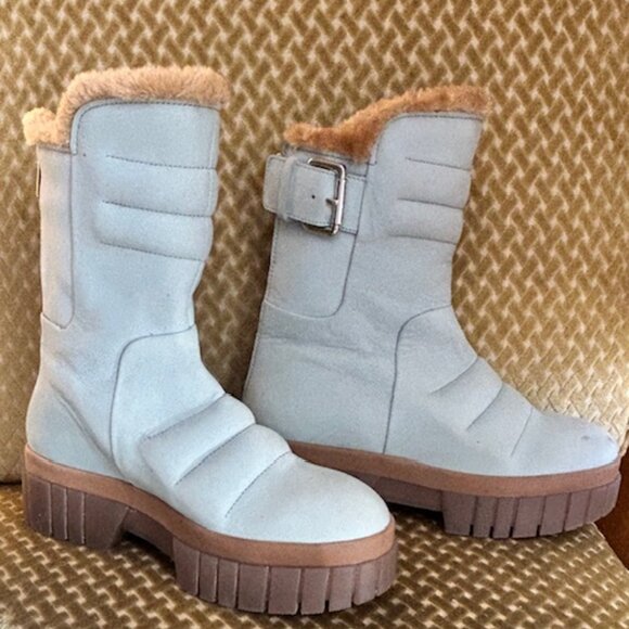 Free People Fable Faux Fur Leather Sky Blue Suede Platform Lug Sole Boots NEW - Picture 13 of 16